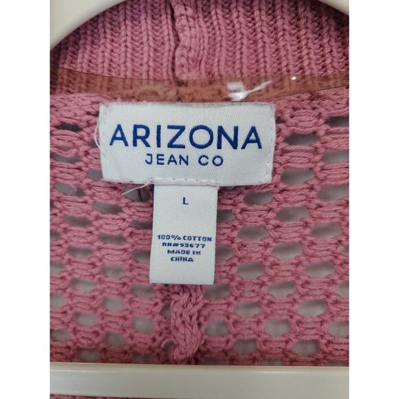 Arizona Jean Open Cardigan Fishnet Sweater Women L Pointelle Pink Pockets - Picture 9 of 11